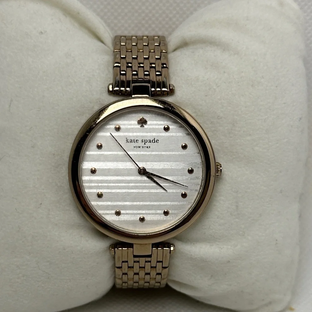 Kate Spade New York Varick Bracelet 36mm Watch Gold Bracelet Striped Face 2.75”